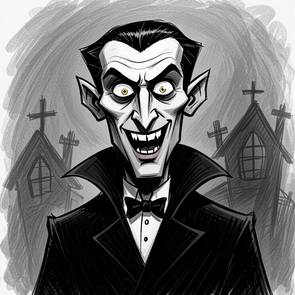 Creepy 1960s Vampire Charcoal Sketch