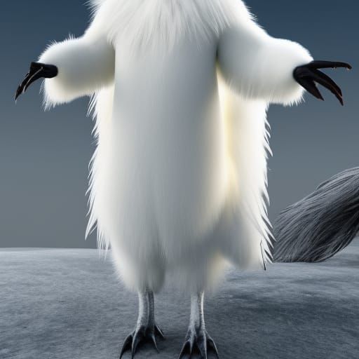 Eerie Fur-Cloaked Bird Creature in Arctic, Hyperrealistic