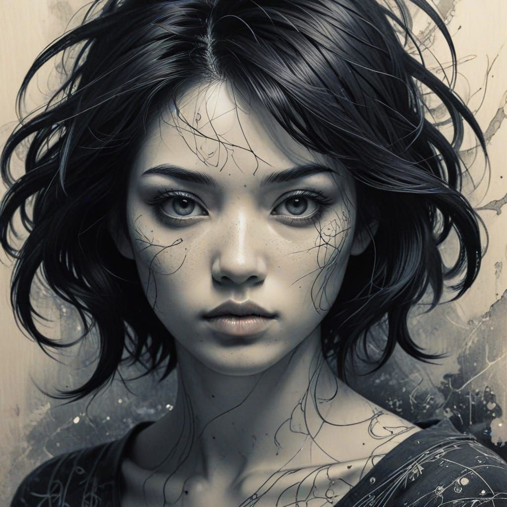 Anime Portrait with Charcoal Textures
