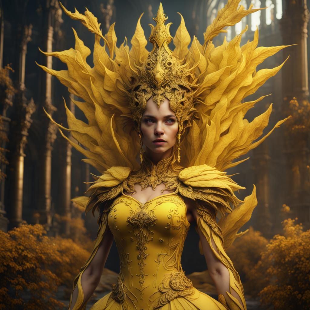 Fantastical Yellow Queen in Detailed Matte Painting
