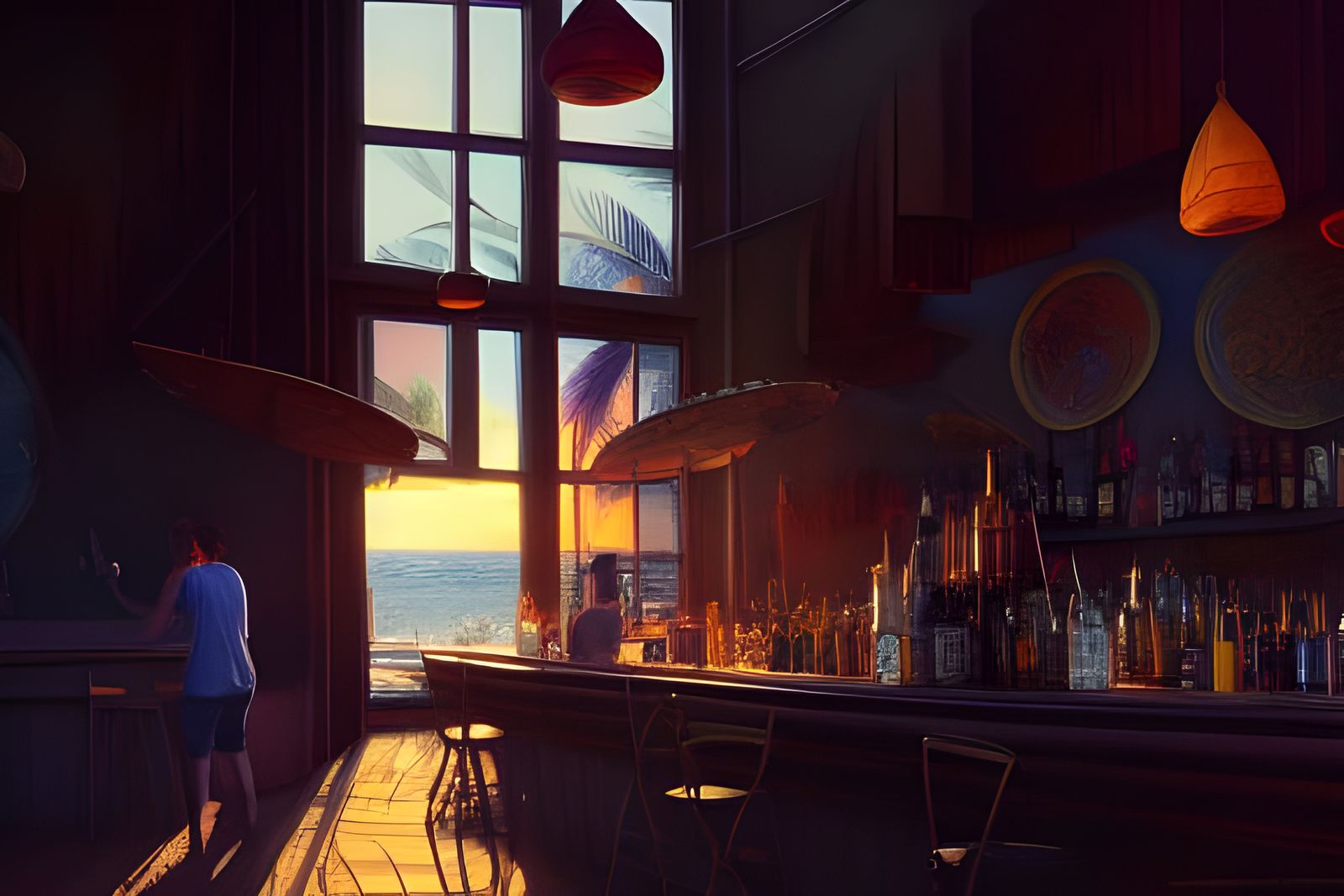 Beach Side Bar Interior at Golden Hour