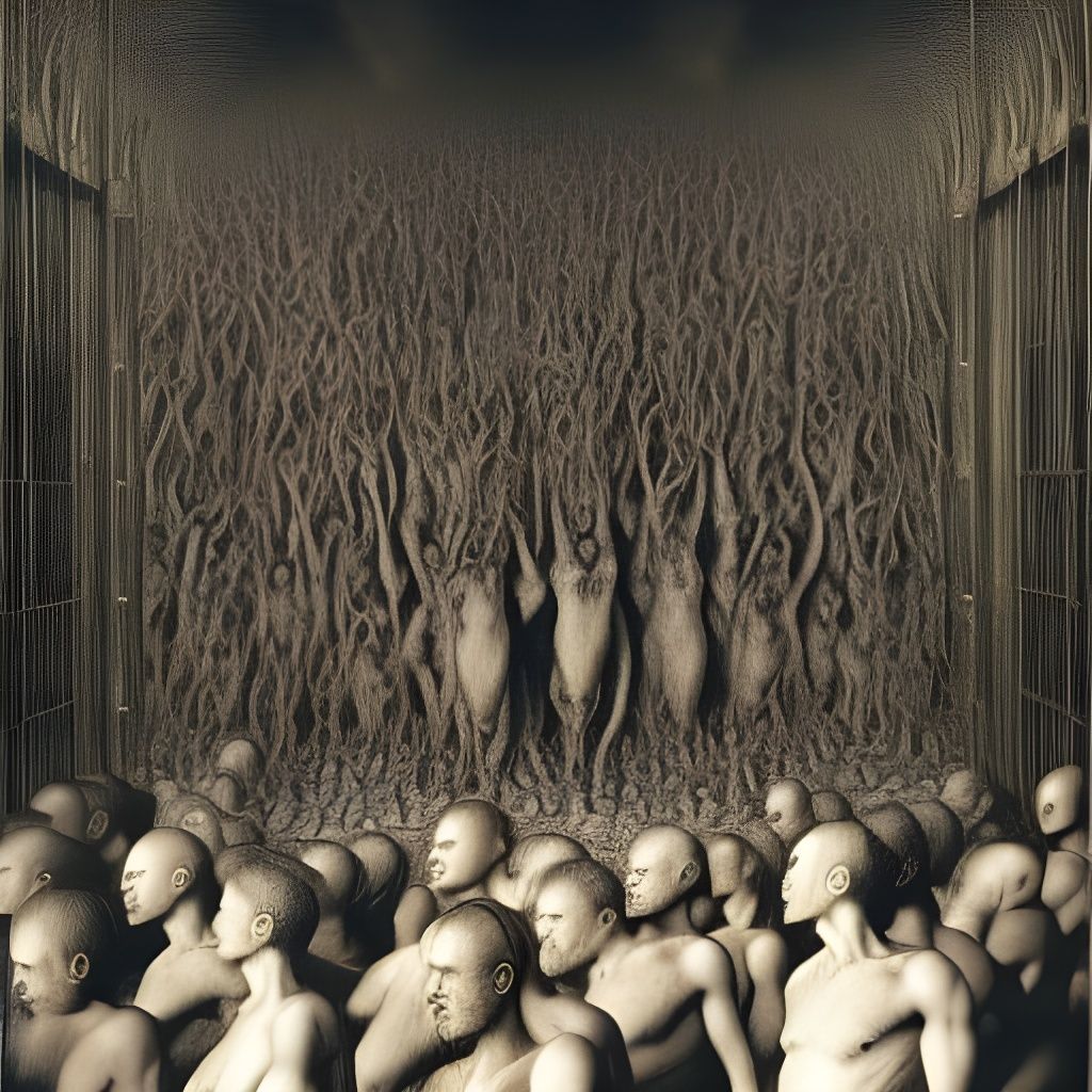 Dramatic Light on Dark Crowd, Mixed Media