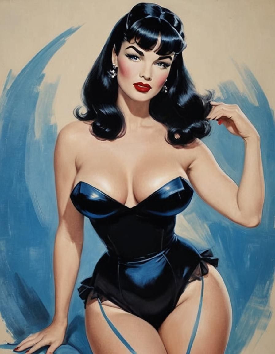 1950s Pin-Up Portrait in Watercolor Style