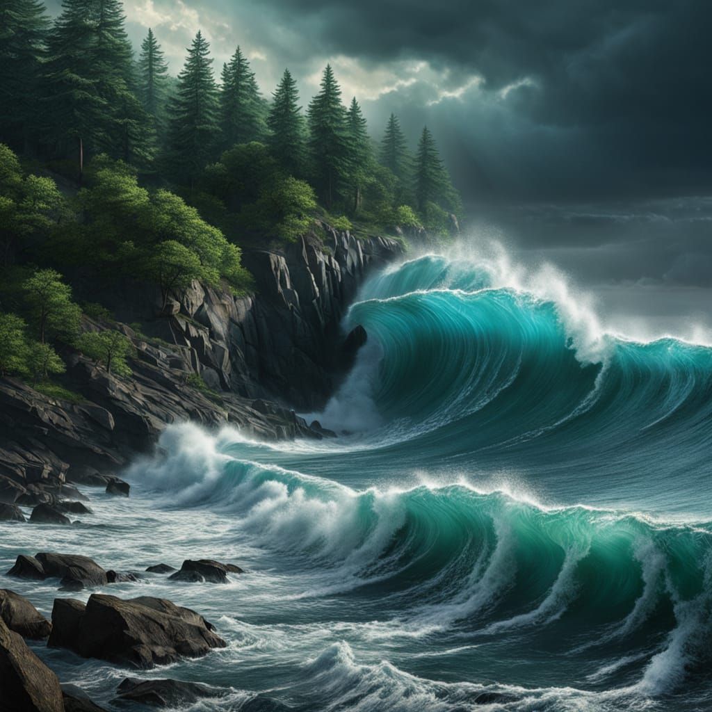 Nature's Symphony Over Stormy Sea in Dramatic Lighting