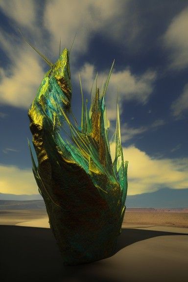 Cracked Glass Fragment in Retrofuturist Landscape