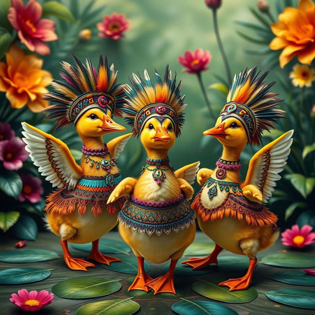 Dancing Ducklings in Aztec Costumes, Eclectic Art