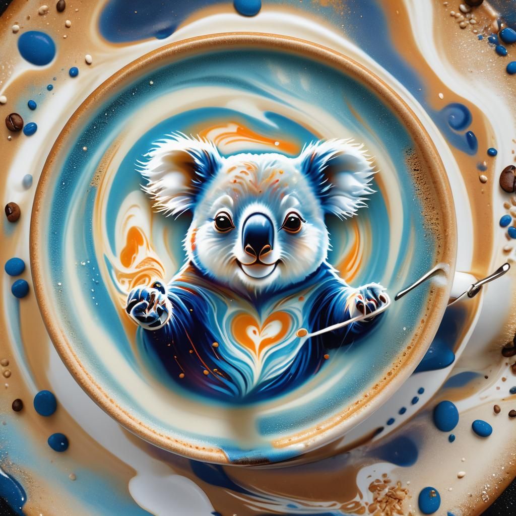 Latte Art Koala with Steamed Milk Swirls