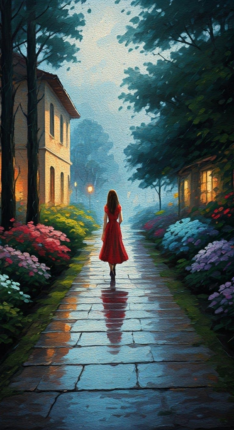 Ethereal Garden Scene in Neo-Impressionist Style