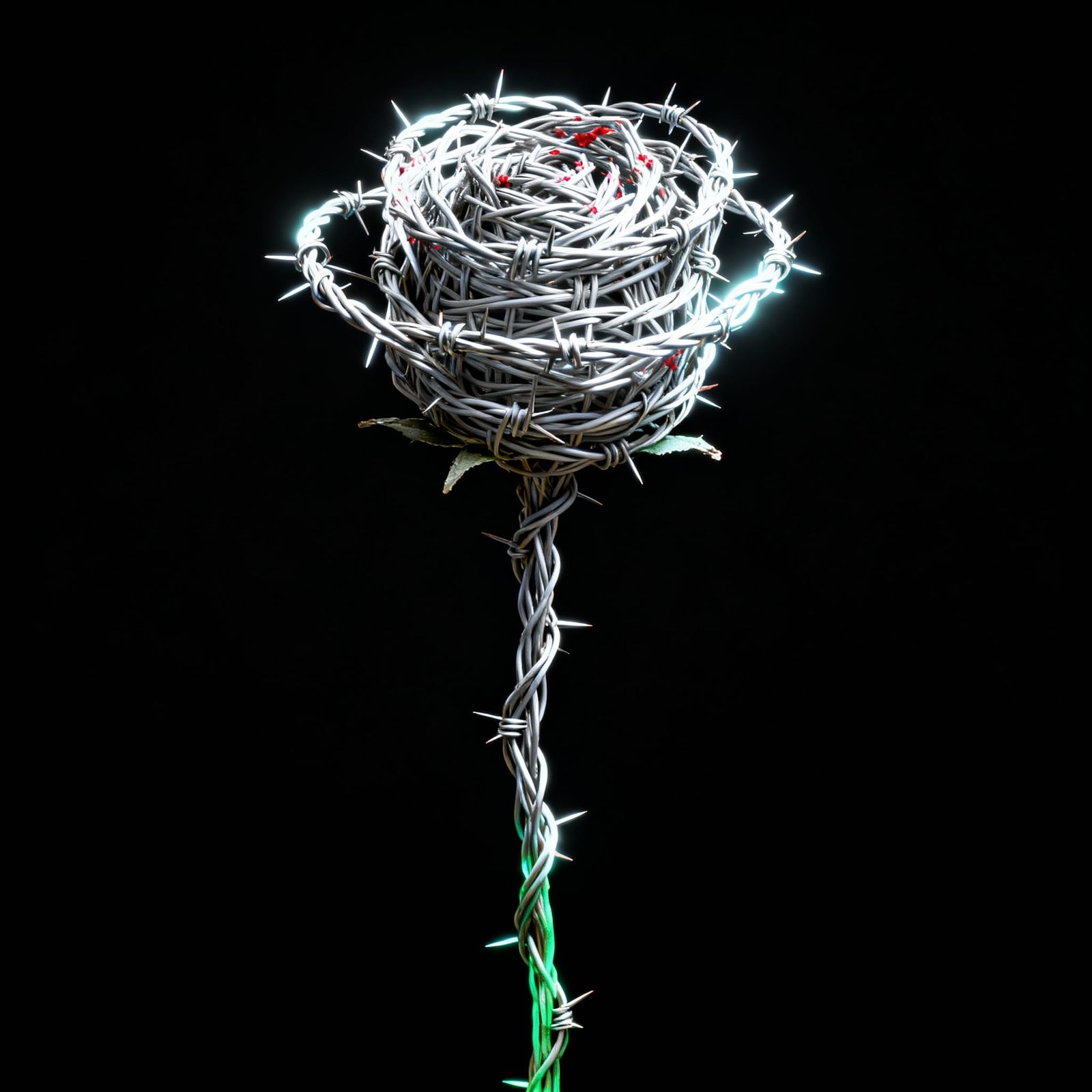 Barbed Wire Rose Sculpture with Bioluminescence