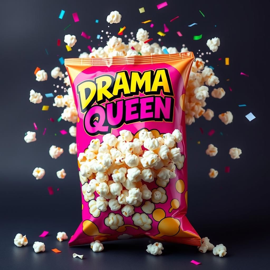 Drama Queen Popcorn Explosion in Comic Book Style