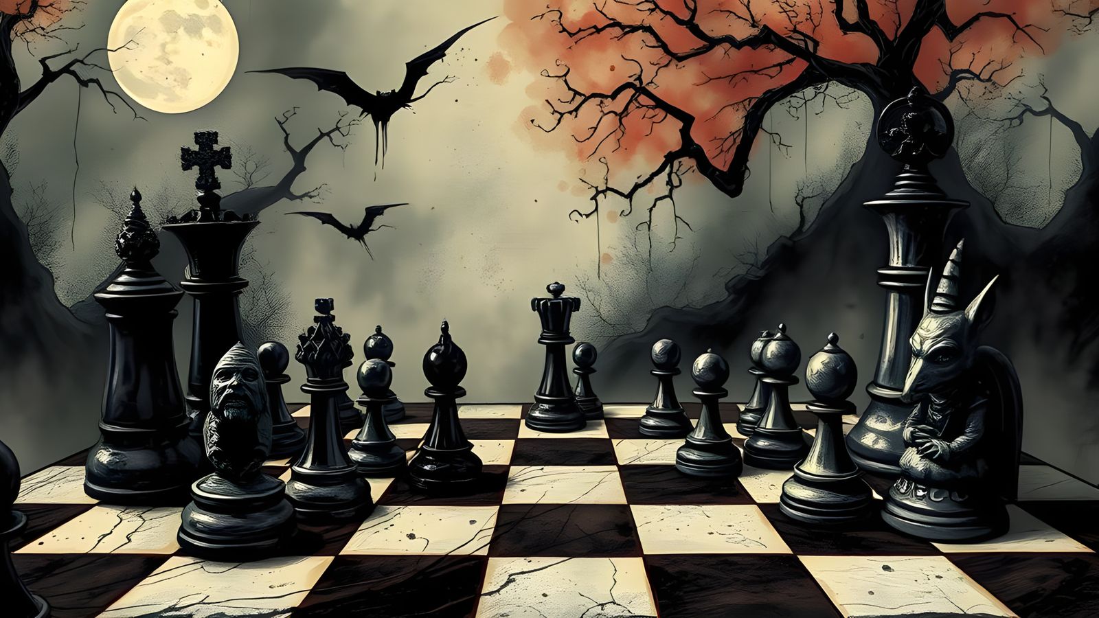 Chess Game in a Dark Fantasy Wonderland