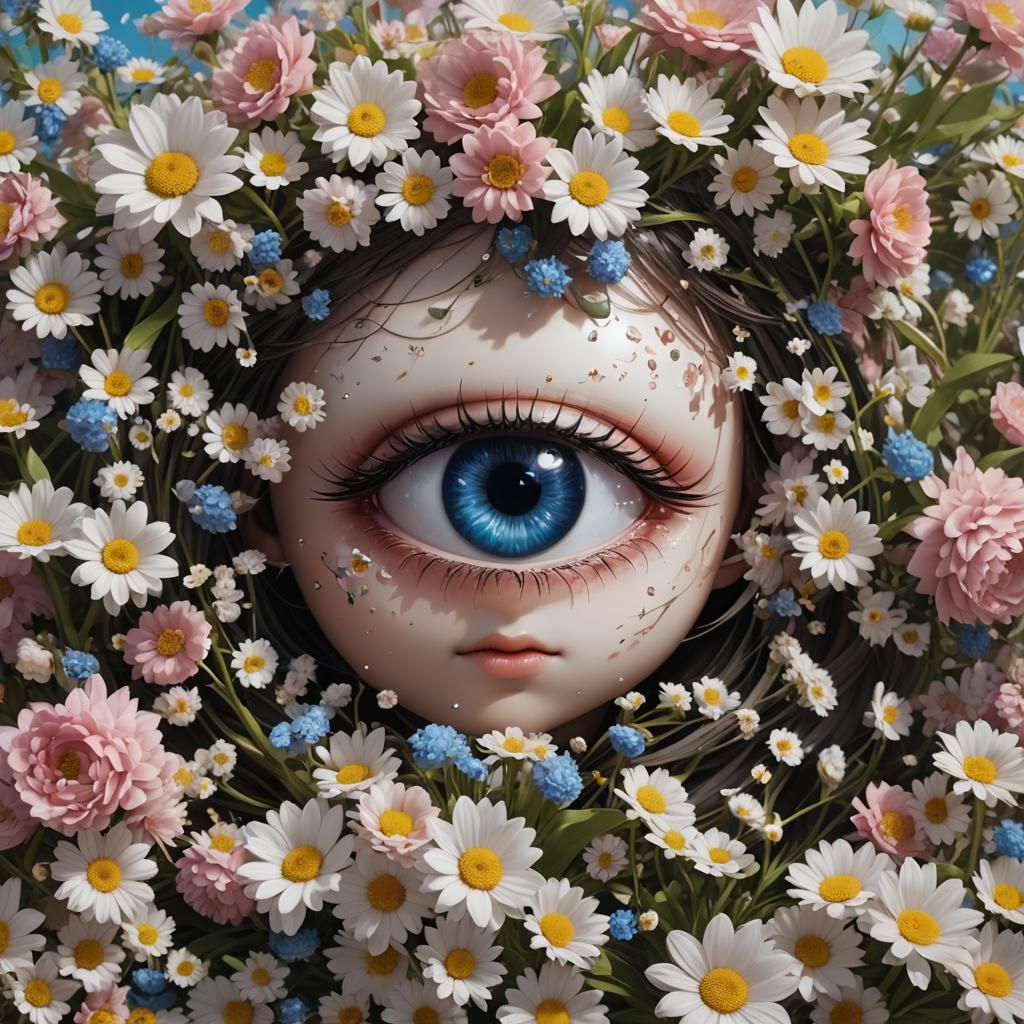 Surreal Eyeball Flower in Detailed 3D Anime Art