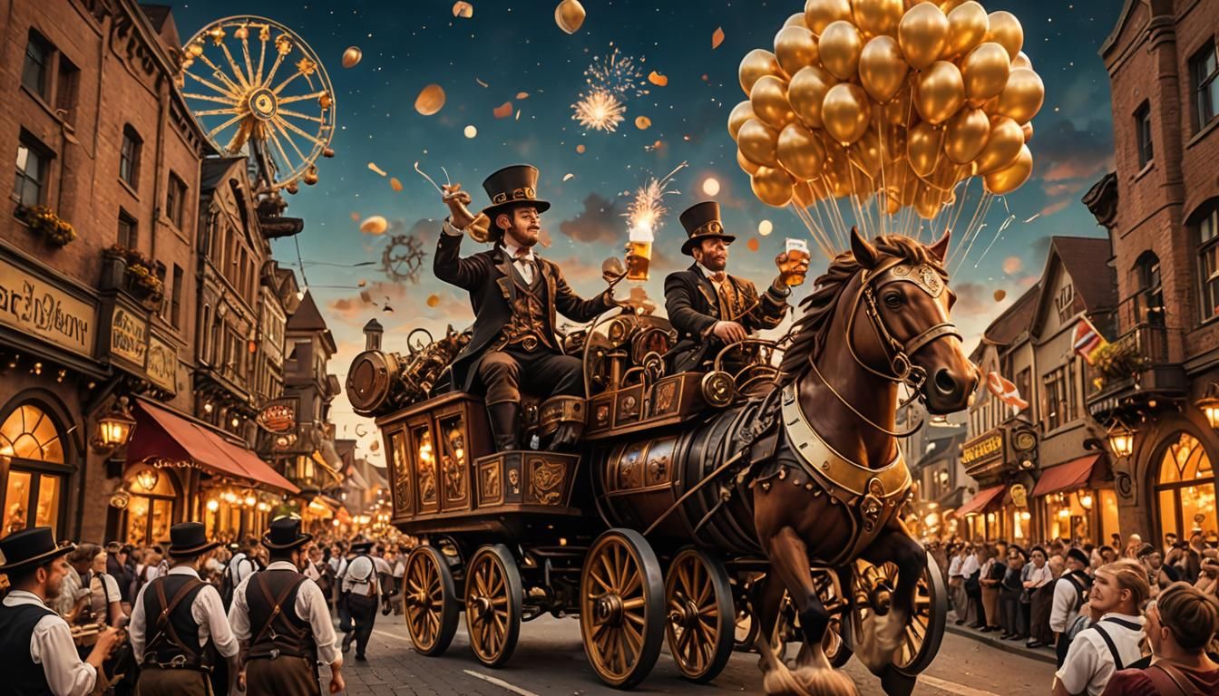 Steampunk Oktoberfest Parade with Glowing Floats