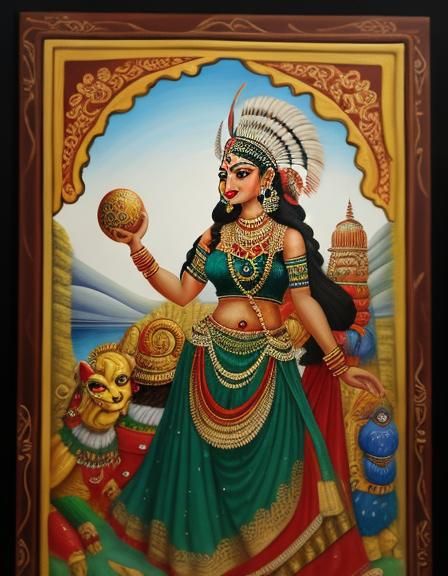 Mythological Scene in Traditional Indian Style