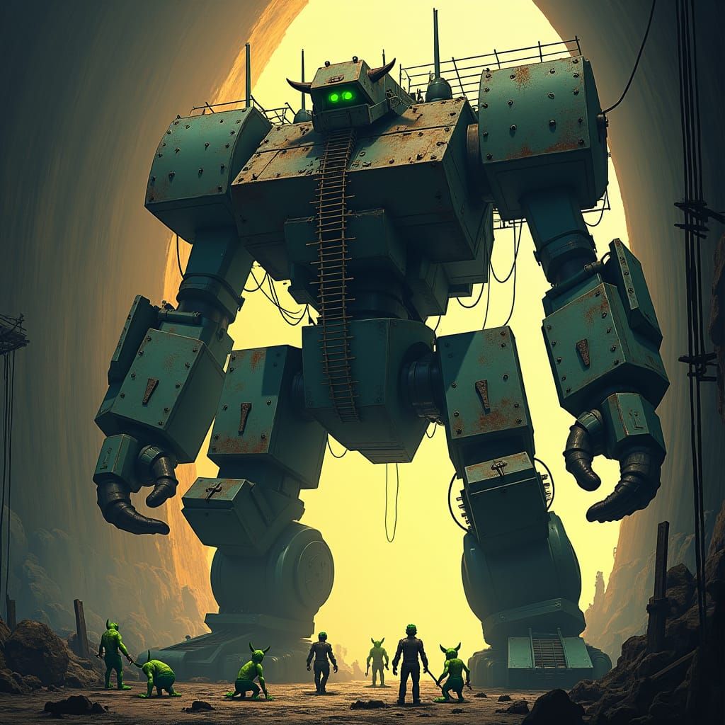 Goblin-Built War Mech in Nuclear Silo: Anime Style