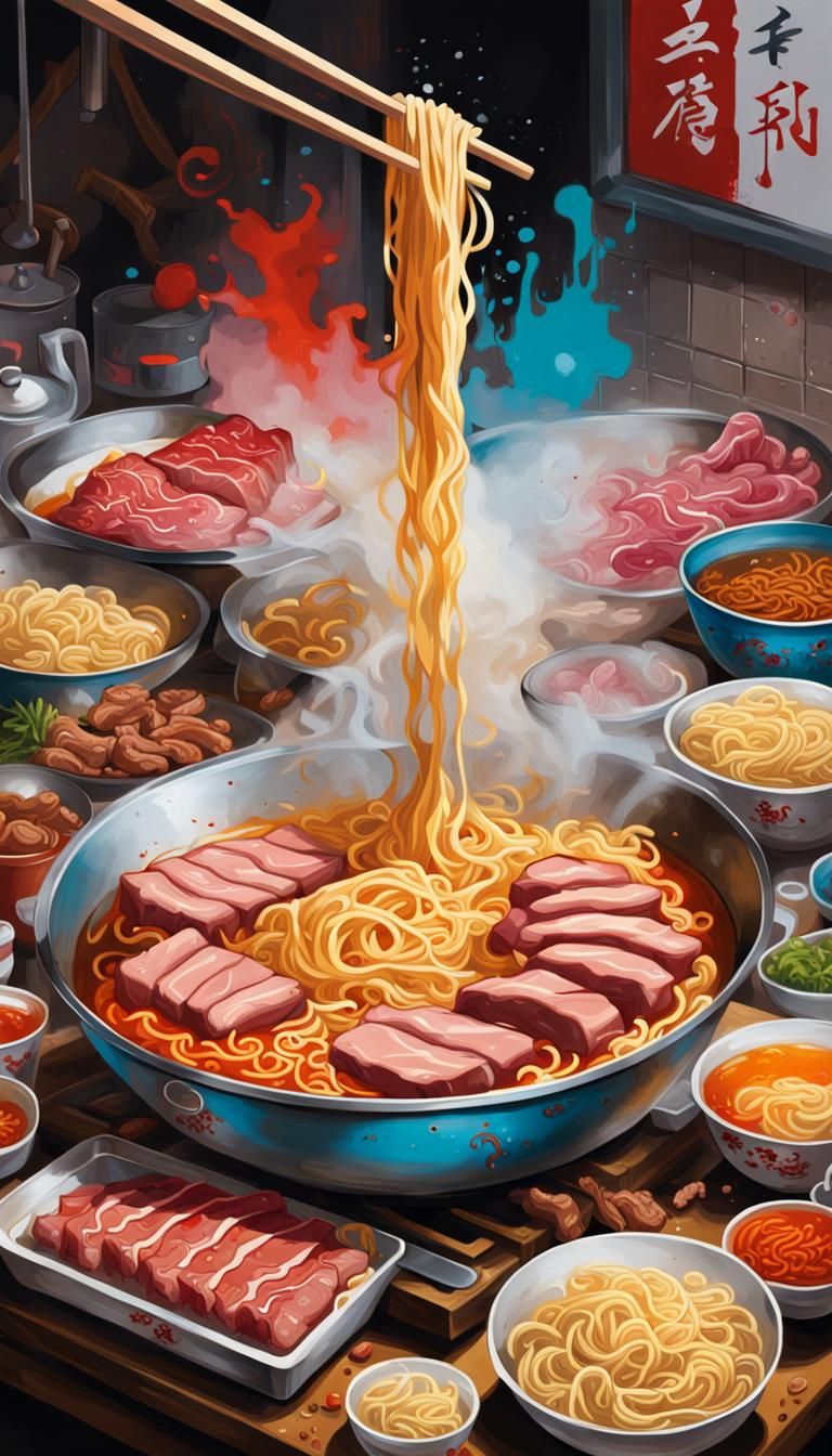 Chinese Food Prep in Graffiti Splash Art Style
