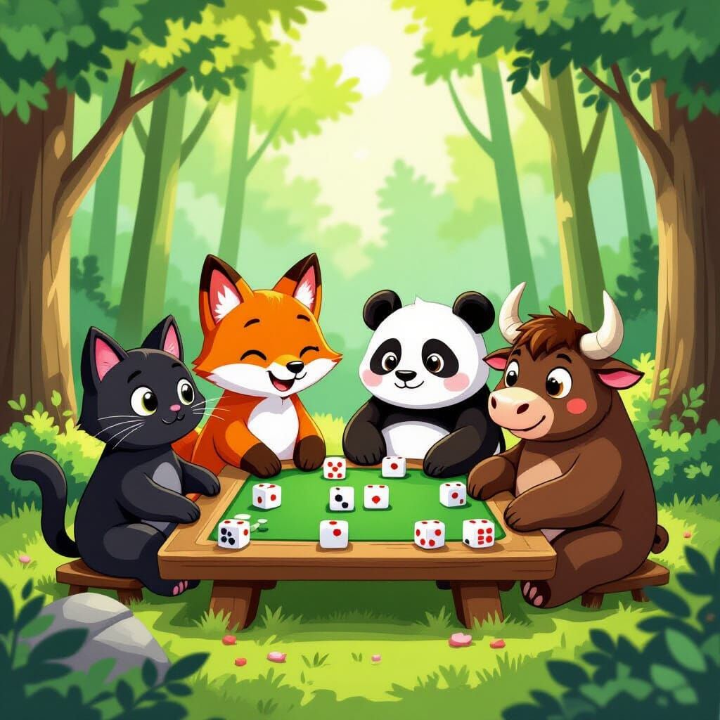 Cute Animals Play Mahjong in Vibrant Forest