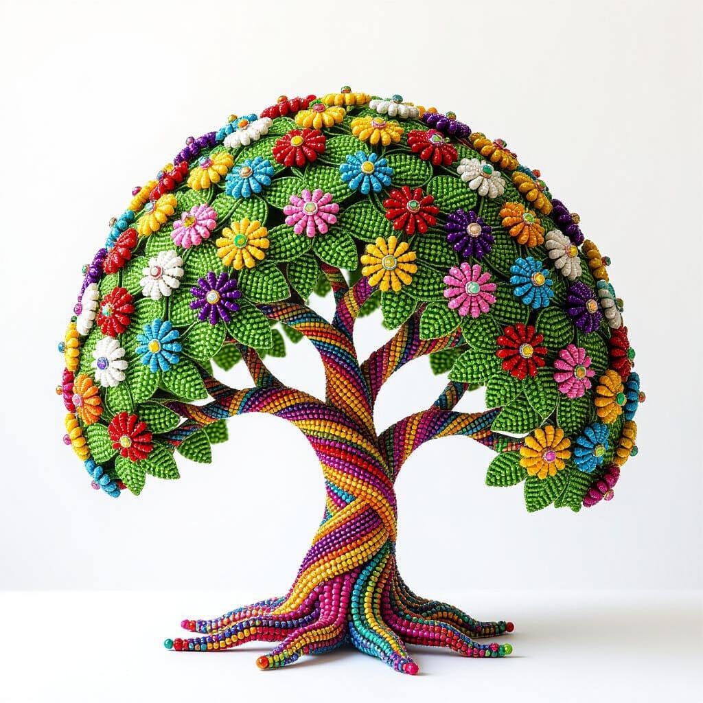Vibrant Beaded Tree with 3D Foliage