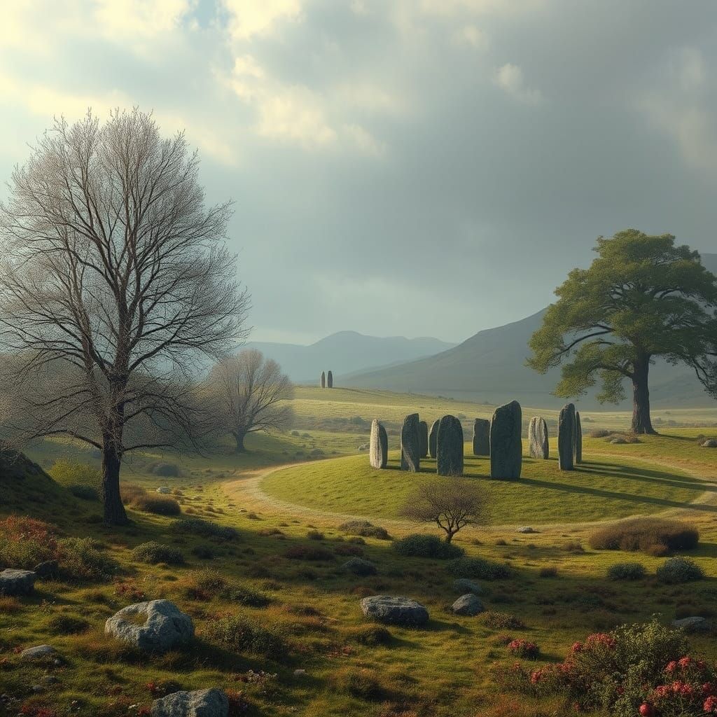 Mystical Celtic Henge Landscape in Photorealistic Style