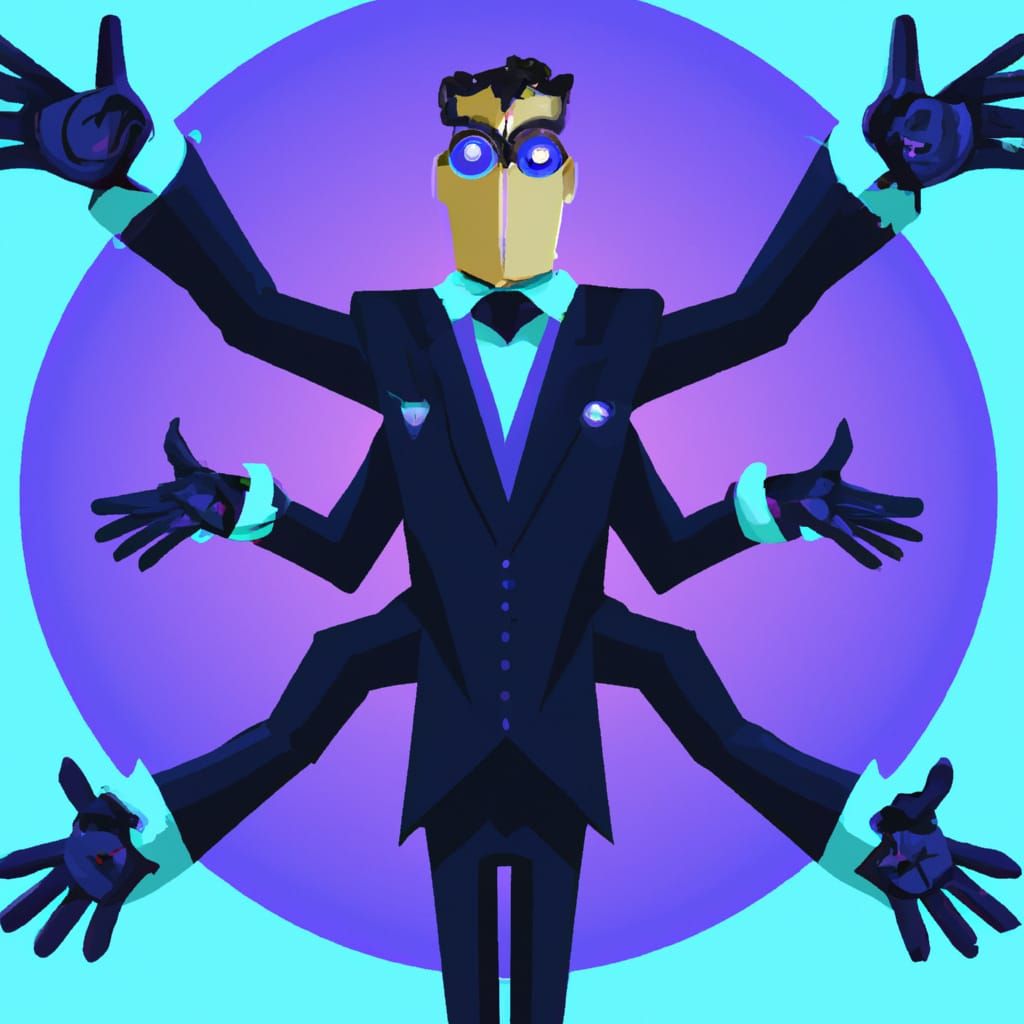 Multi-Armed Villain in Animated Synthwave Style