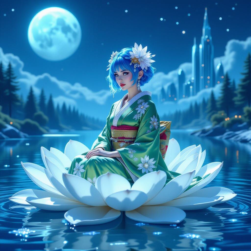 Прекрасно малко мистично създание, жена с синя къса коса в к...