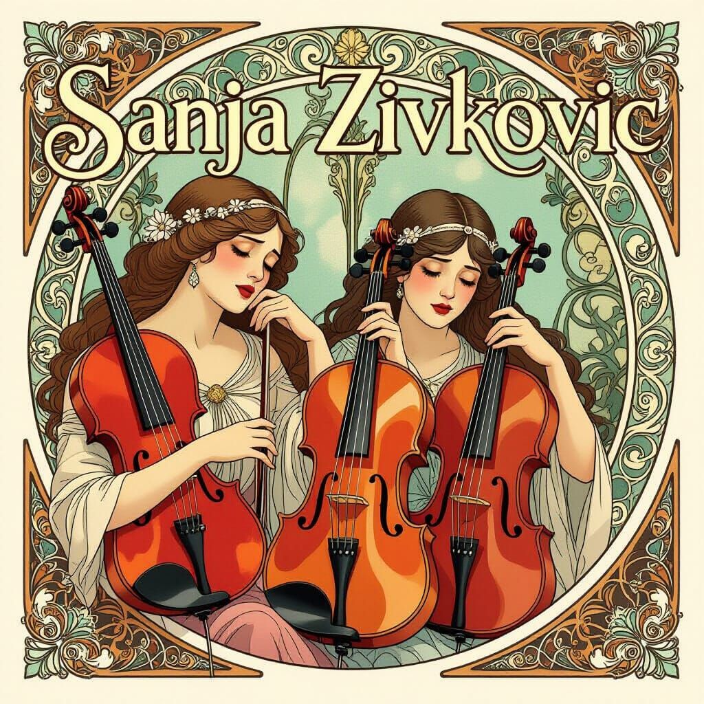 Art Nouveau Weeping Violins Melancholy Illustration