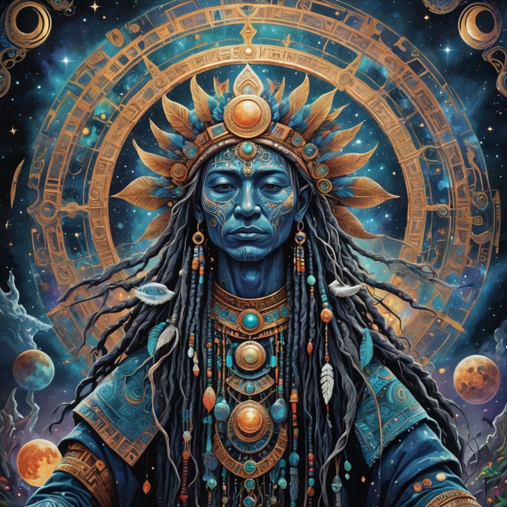 Holographic Moon Shaman Astral Illustration