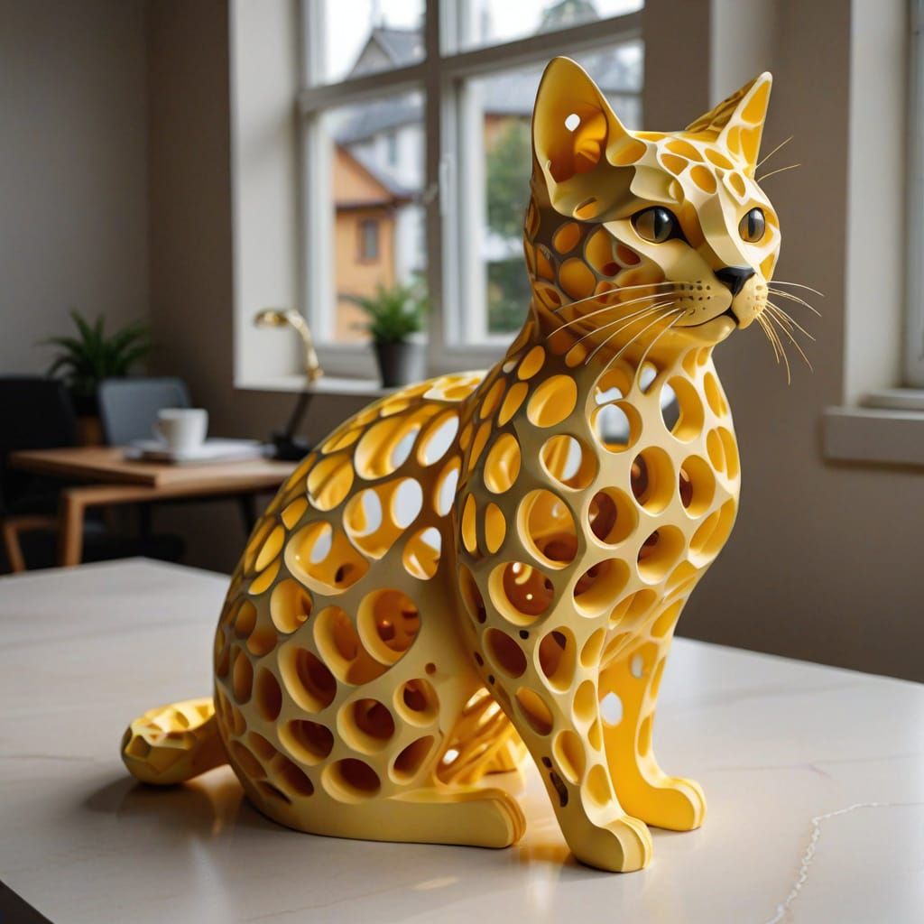 Golden Cheese Sculpture of Feline Form
