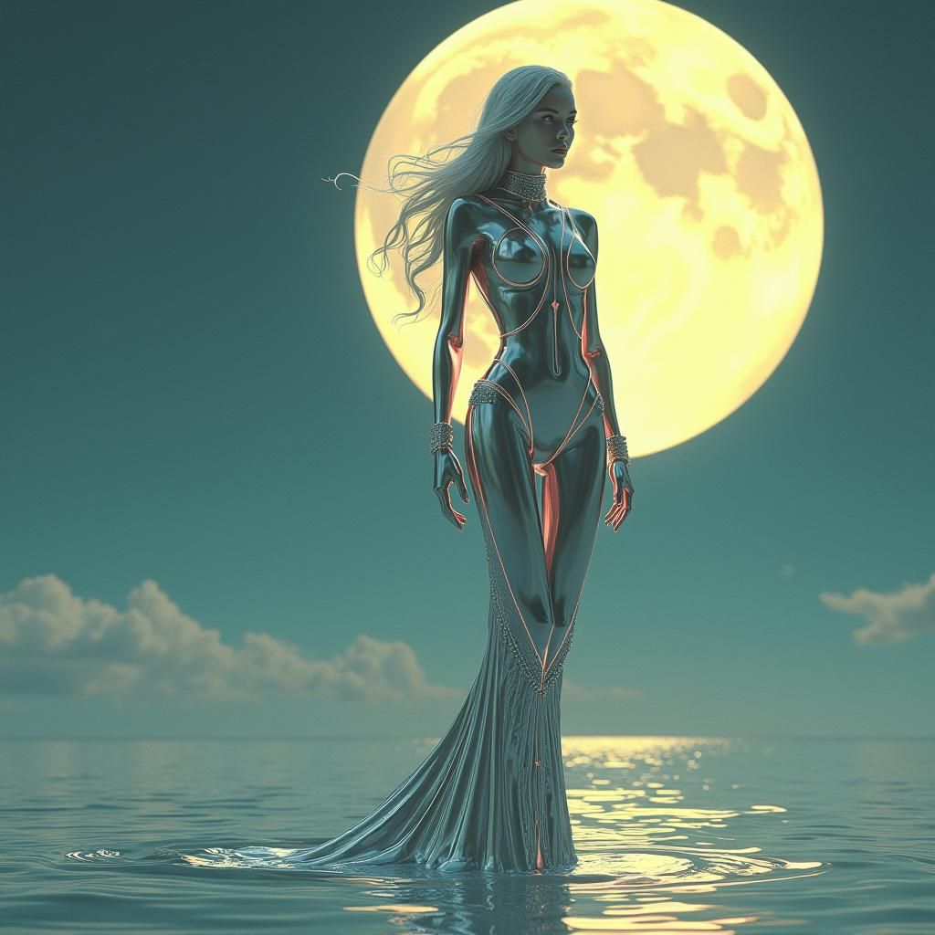 Futuristic Woman with Electric Guitar Curves in Art Nouveau ...