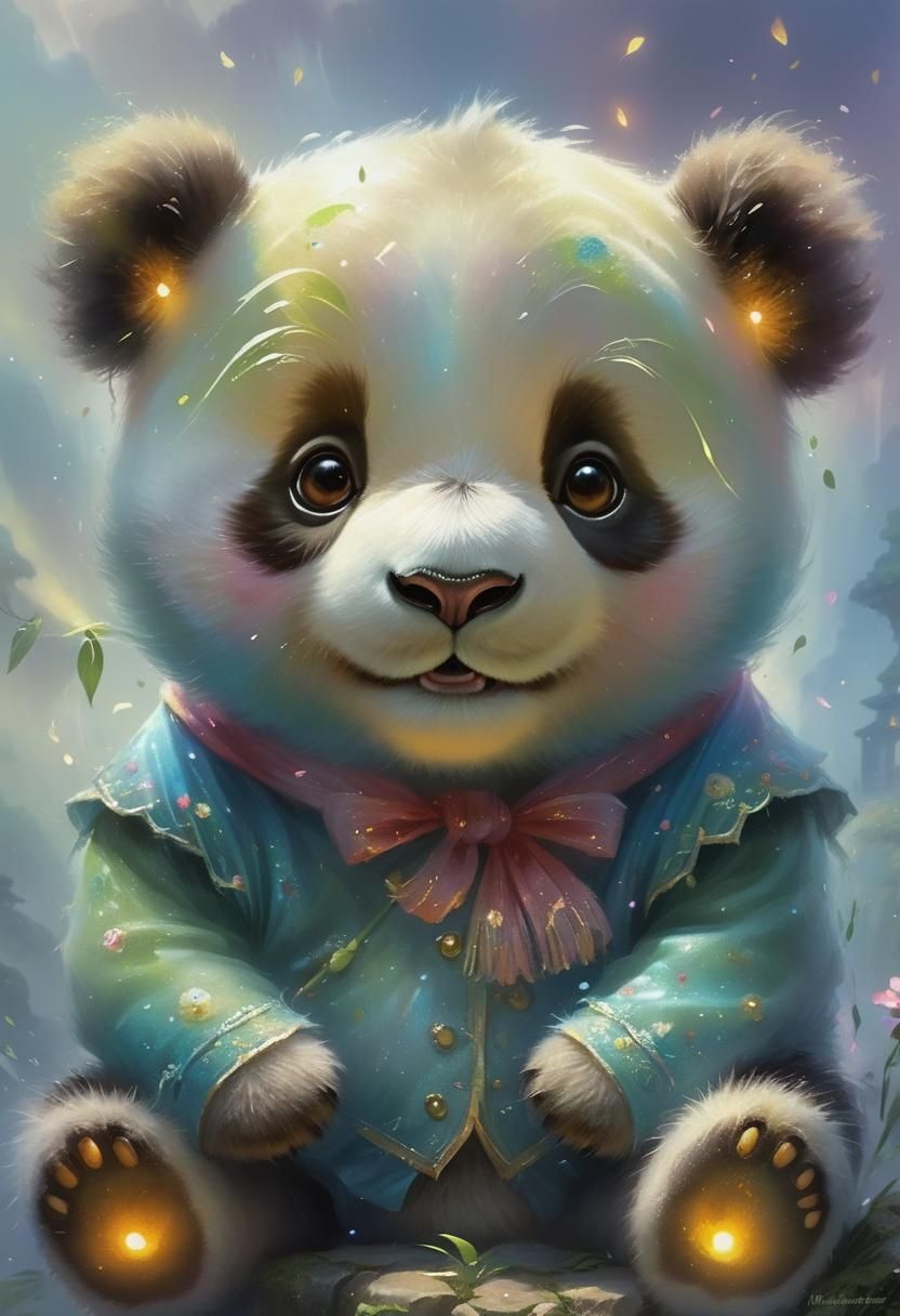 Happy Panda in Ethereal Fantasy Landscape