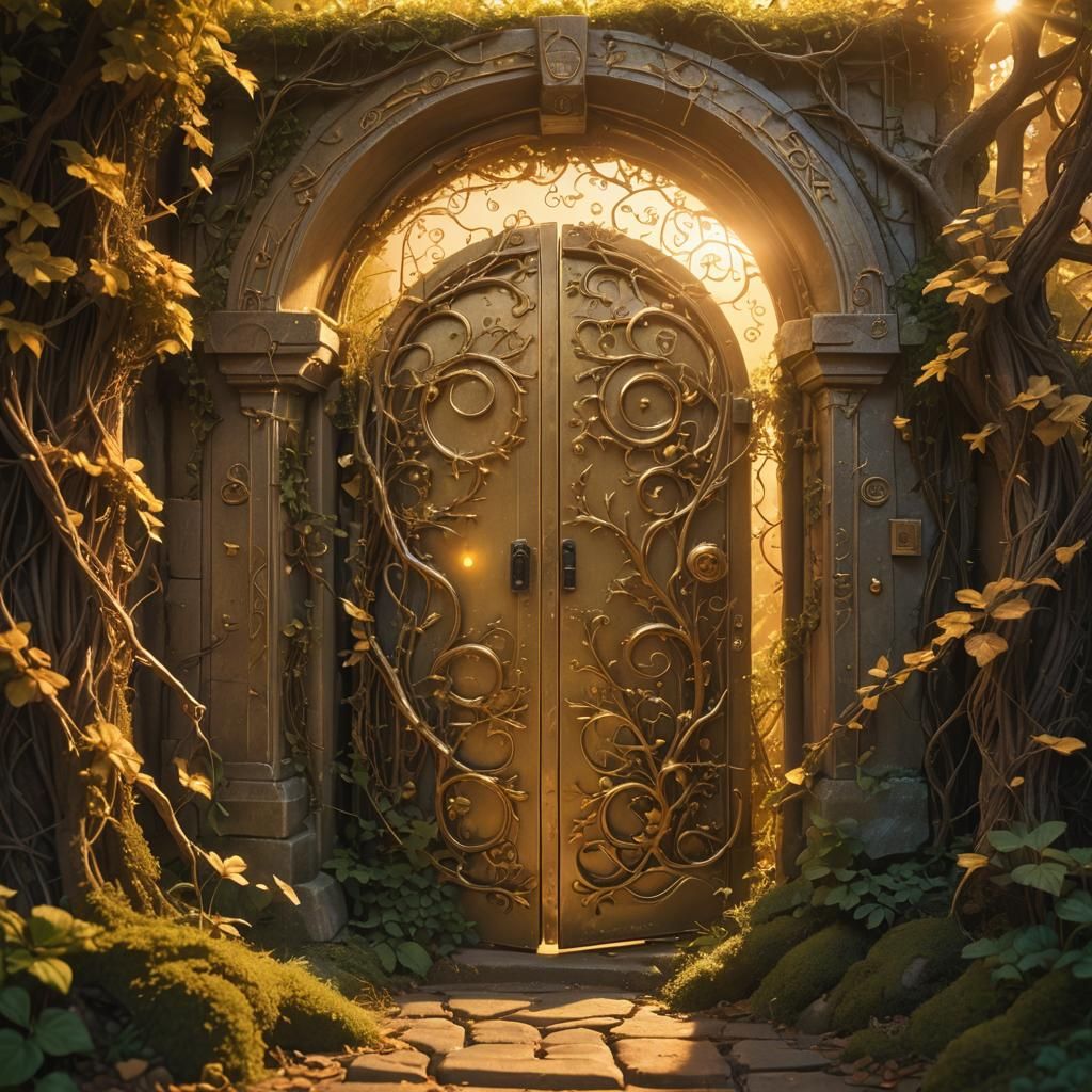 Mystical Door in Sunset Landscape, Digital Matte Painting