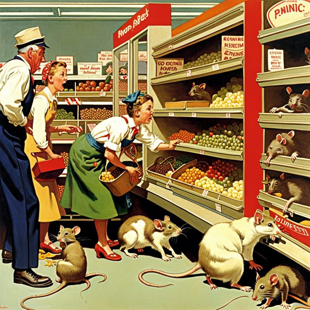 Rats Cause Panic in Supermarket, Rockwell Style