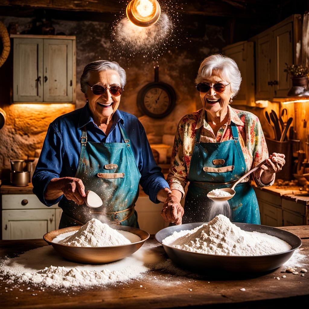 Joyful Baking: An Old Couple's Flour Fight