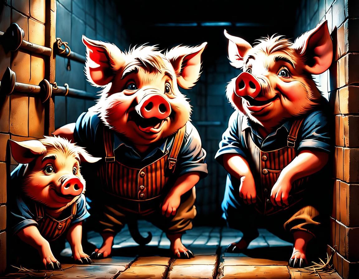Three Little Pigs Capture The Big Bad Wolf