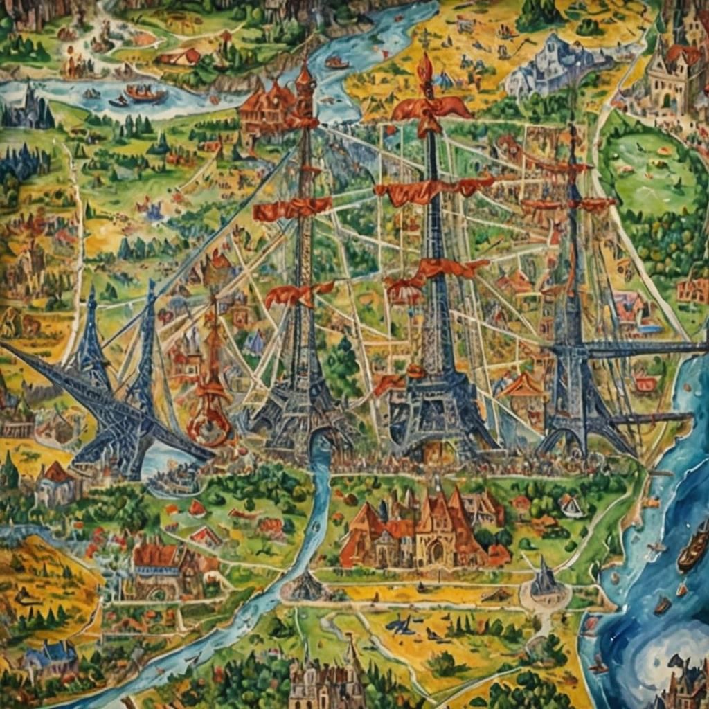 Antique Map in Gouache Impressionist Style