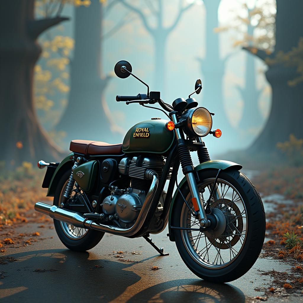 Royal Enfield in Dystopian Y3K Cityscape