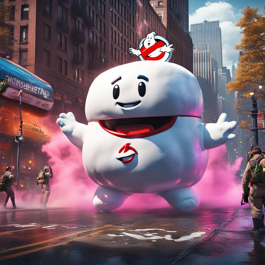 Ghostbusters Confront Marshmallow Man in Manhattan