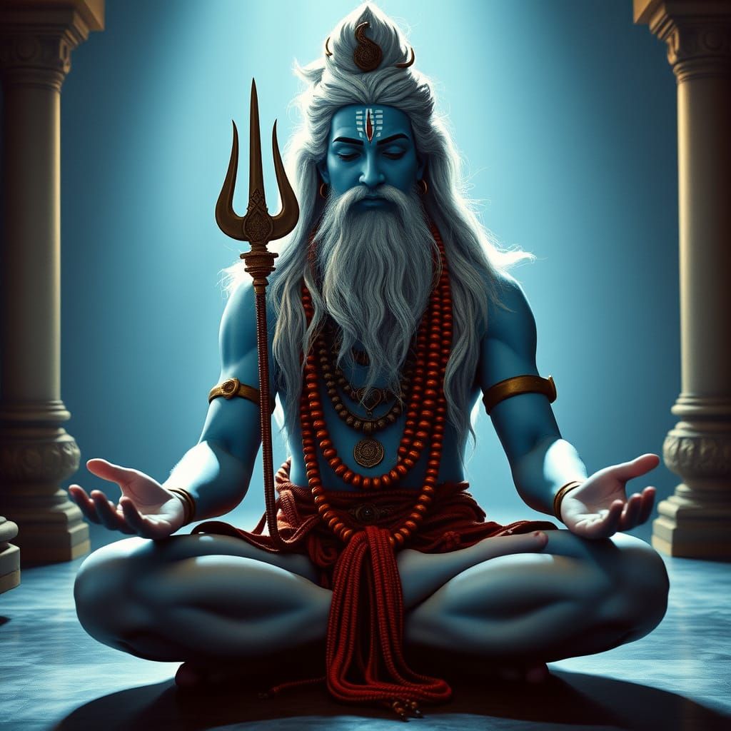 Blue Lord Shiva in Serene Majesty