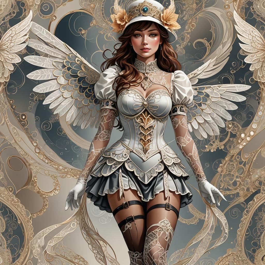 Woman with Angel Wings and Zentangle Elements