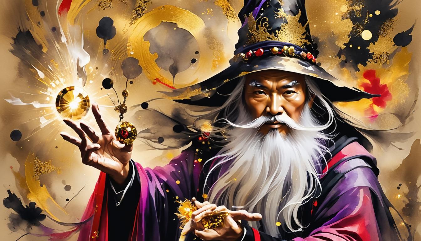 Magician Wizard with Crystal in Abstract Expressionism