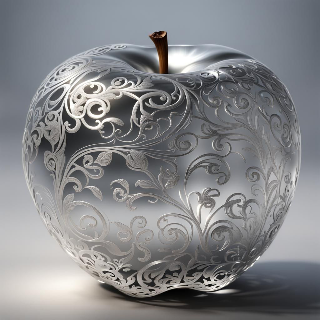 Translucent Apple with Silver Filigree in Volumetric Lightin...