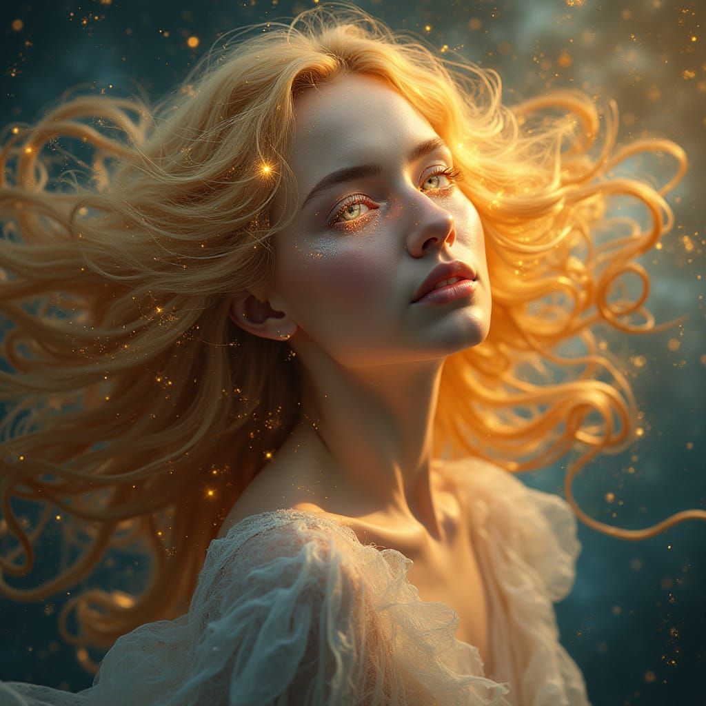 Ethereal Celestial Being in Art Nouveau Style