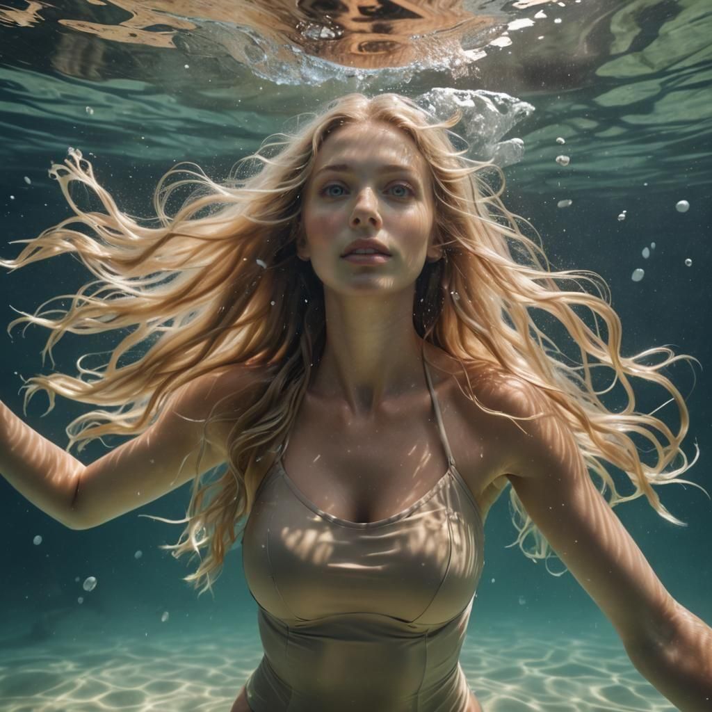 Underwater Beauty with Flowing Blonde Hair