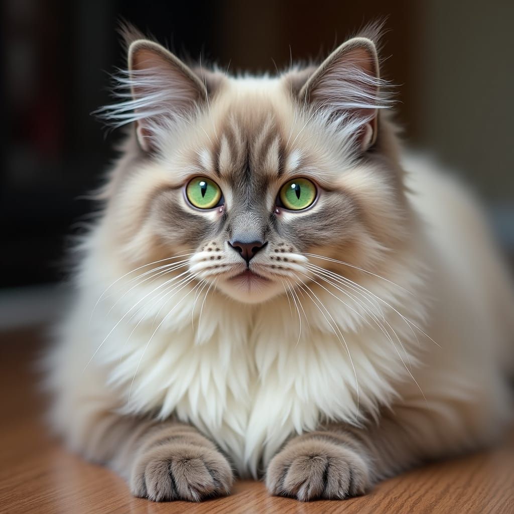Fluffy Green-Eyed Cat Portrait