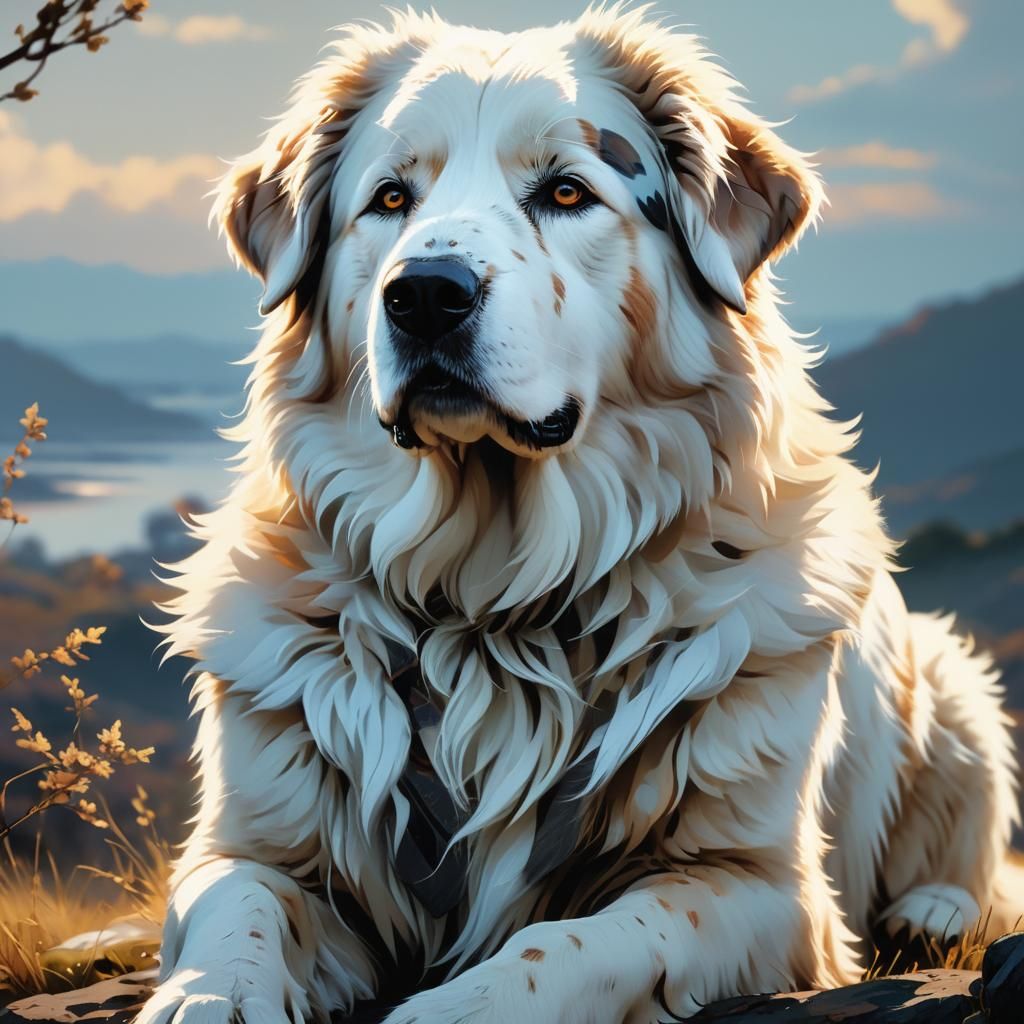 Majestic Maremma Sheepdog Anime Portrait
