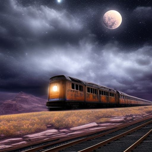 Haunted Train on Alien Planet: Hyperrealistic Landscape