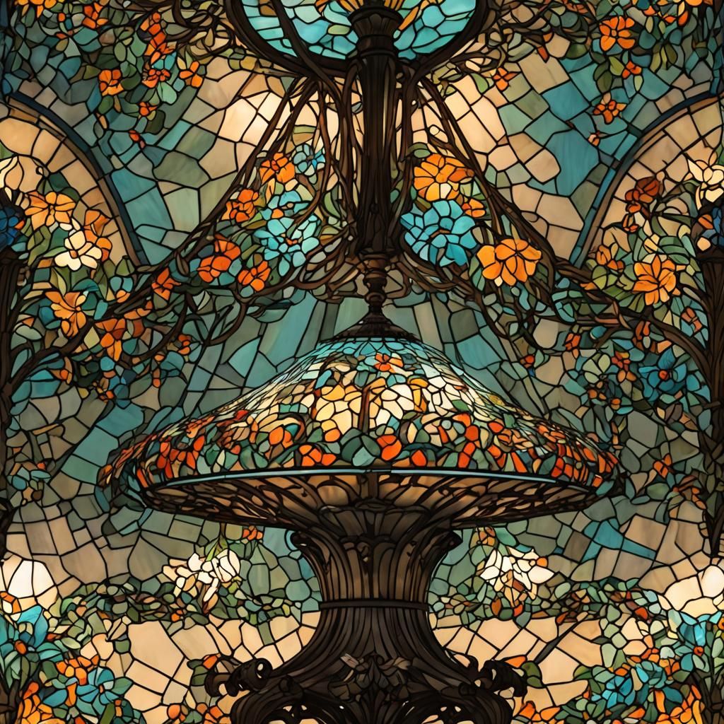 Elaborate Tiffany Lamp with Intricate Glasswork