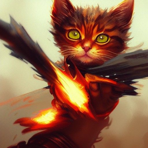 Cute Fire Mage Kitten in Fantasy Style