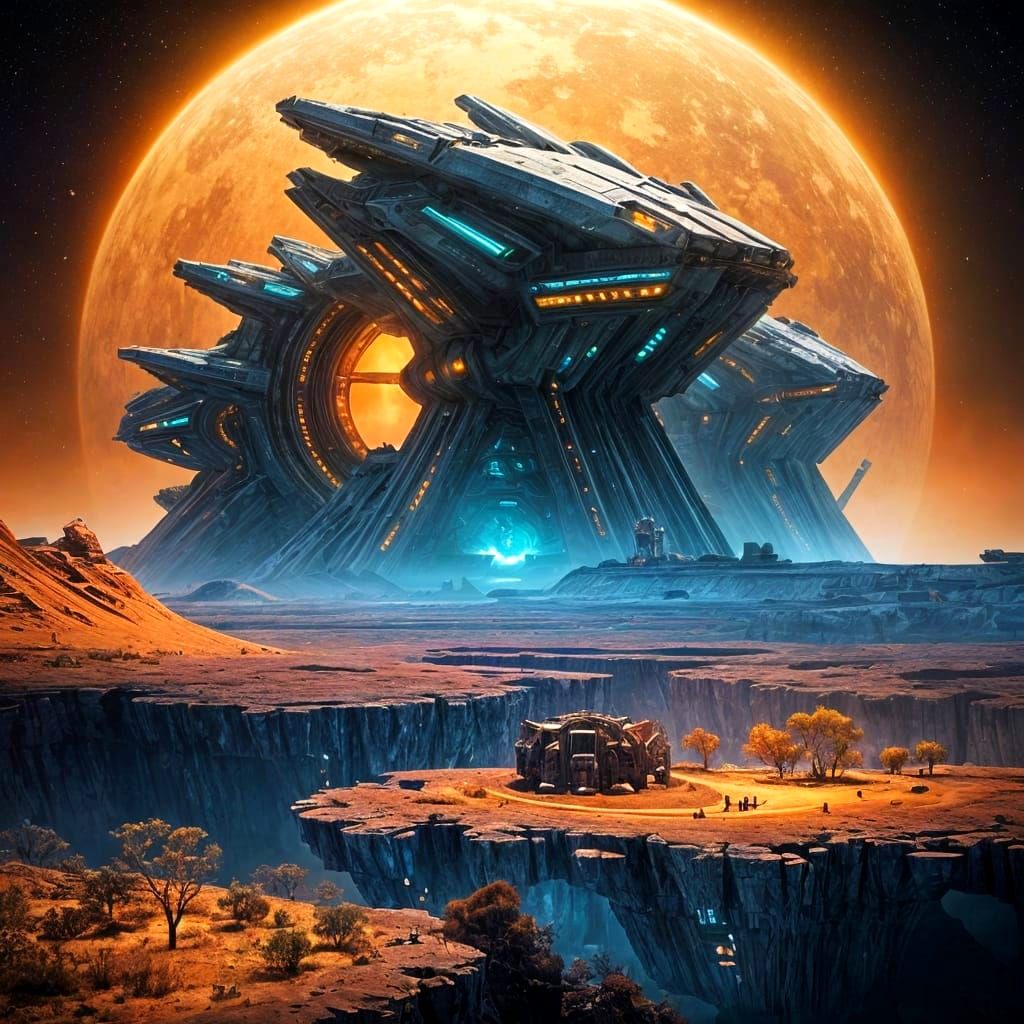 Epic Book Cover Art: Spaceship Lands on Vibrant New Planet