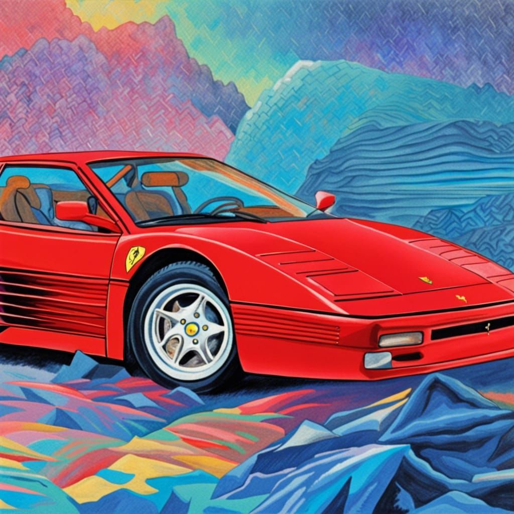 Ferrari Testarossa in 1980s Hyperrealistic Style